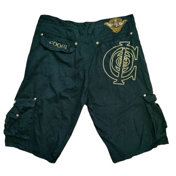 Coogi Black and Gold Embroidered Cargo Shorts Men Size 42 - Picture 2 of 10